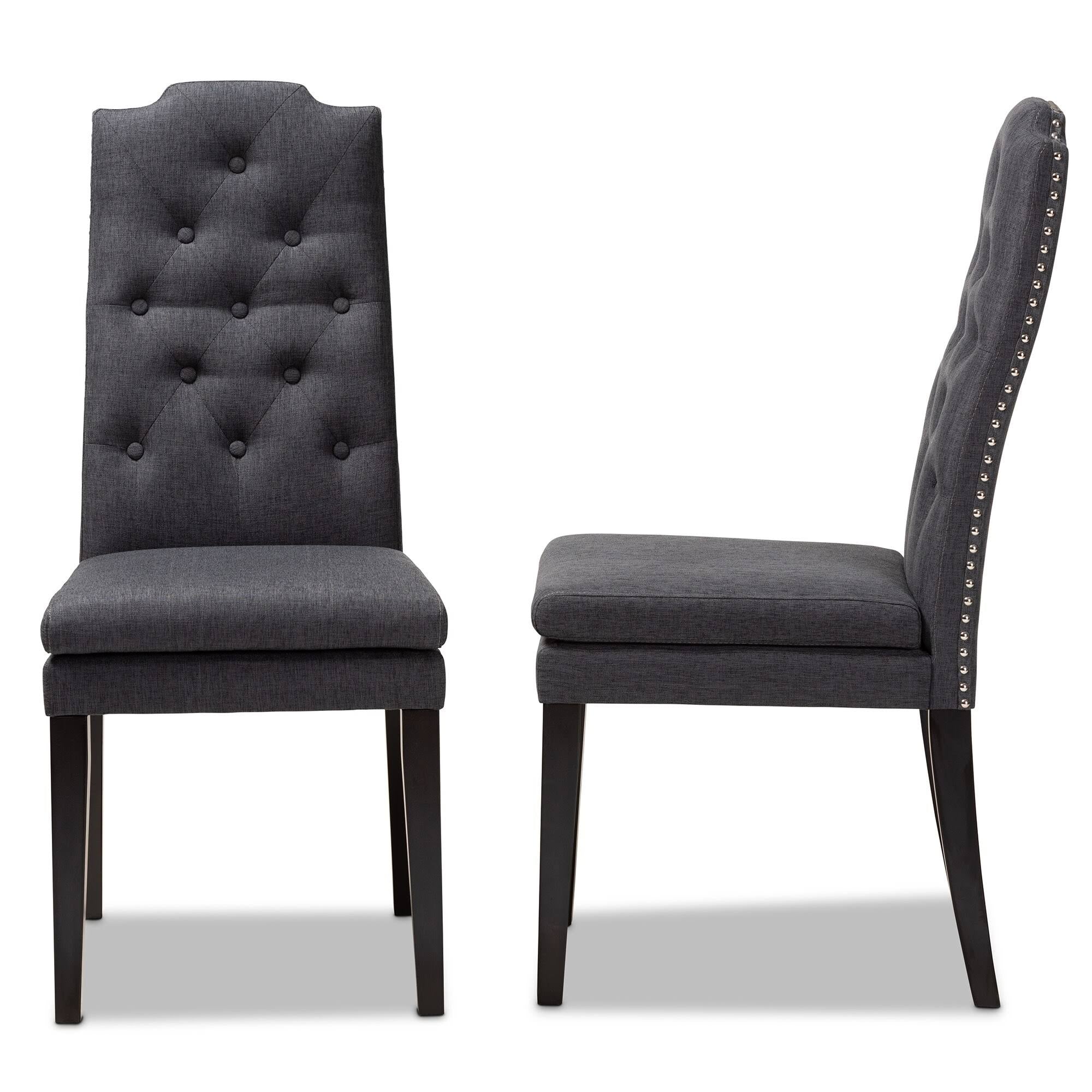 Charcoal Button Tufted Set of 2 Wood Dining Chair L989405