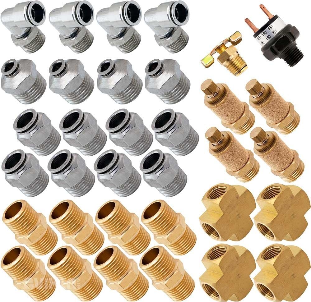 1/2" NPT Air Ride Suspension High Flow Electric Air Valves/Solenoids 210 PSI Four Corners with Fittings and Hoses T8828