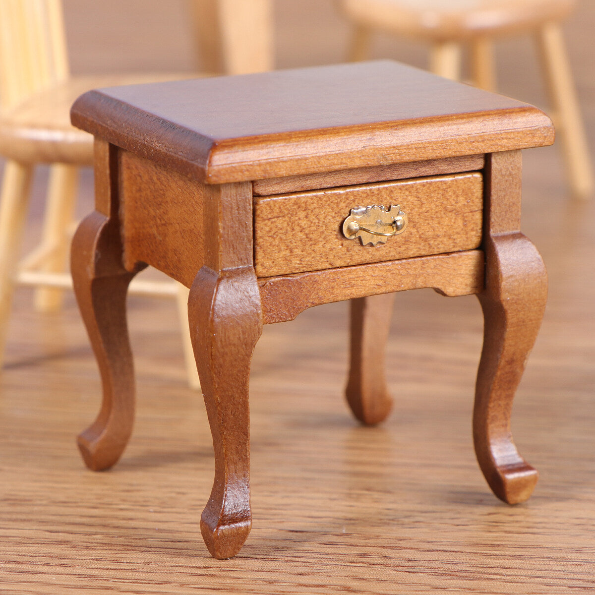 1:12 Walnut Color Wooden Bedside Table Miniature Furniture L134923