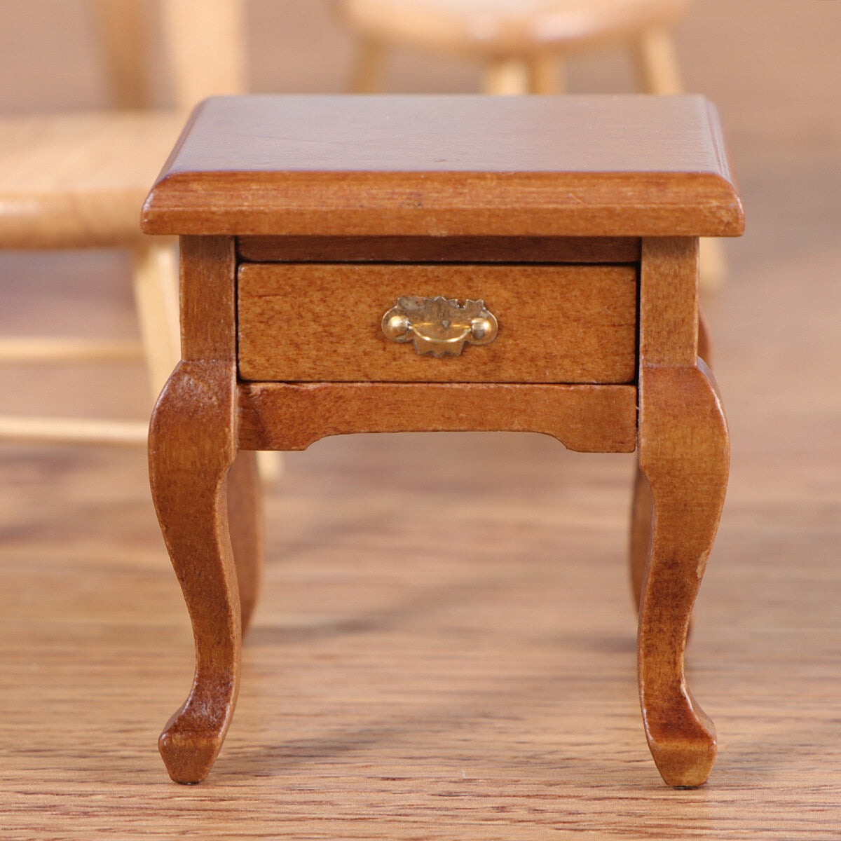 1:12 Walnut Color Wooden Bedside Table Miniature Furniture L134923