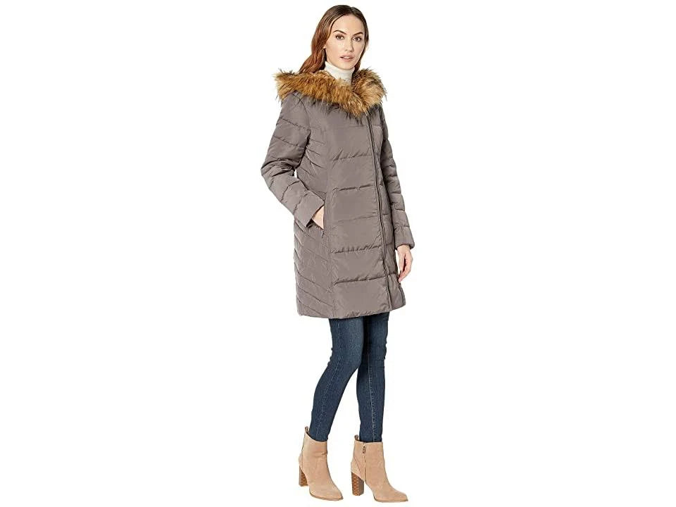 Faux-Fur-Trim Hooded Asymmetrical Down Puffer Coat C352689