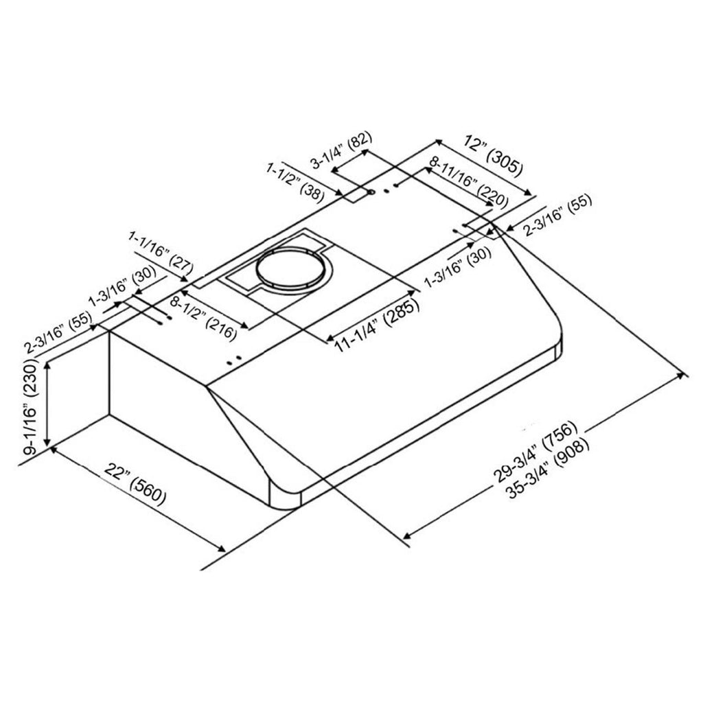 36-Inch Under Cabinet Range Hood, 3-Speed, 680 CFM, LED V639