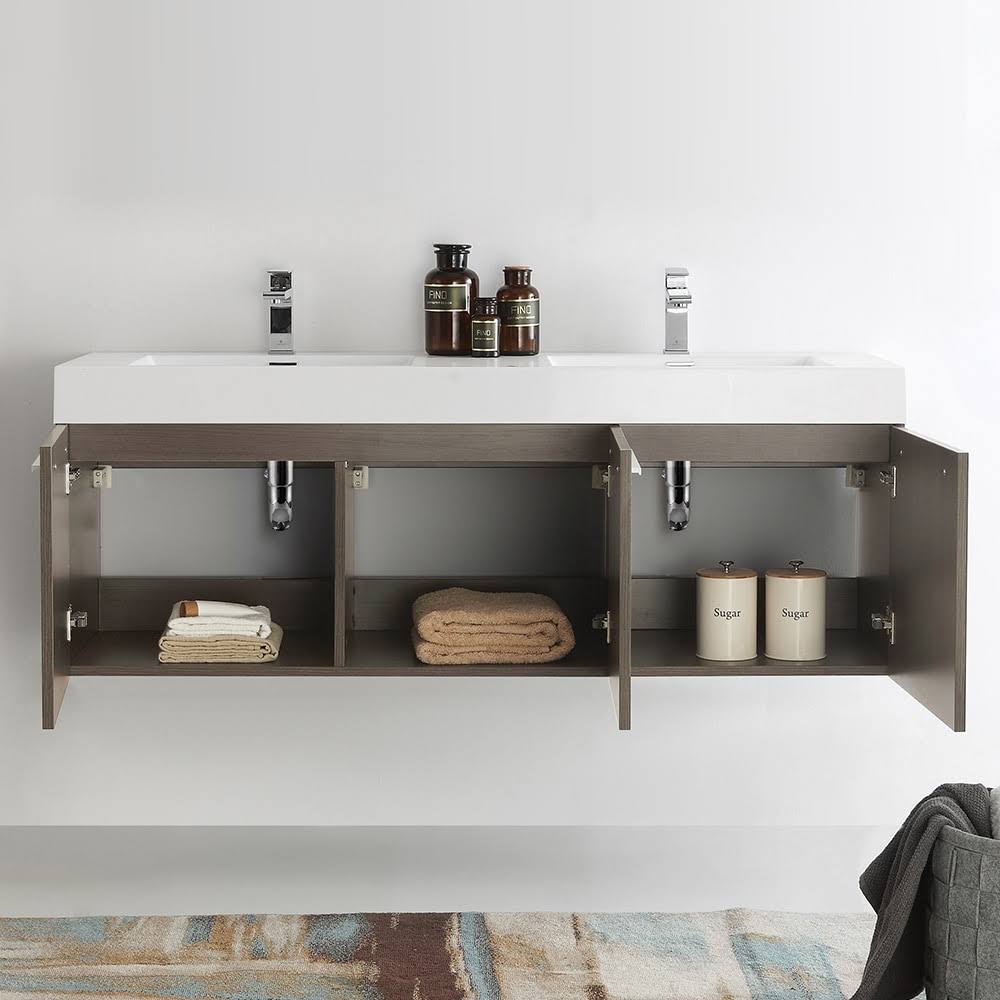 Gray Oak Double Bathroom Wall Hung Vanity Cabinet L25374
