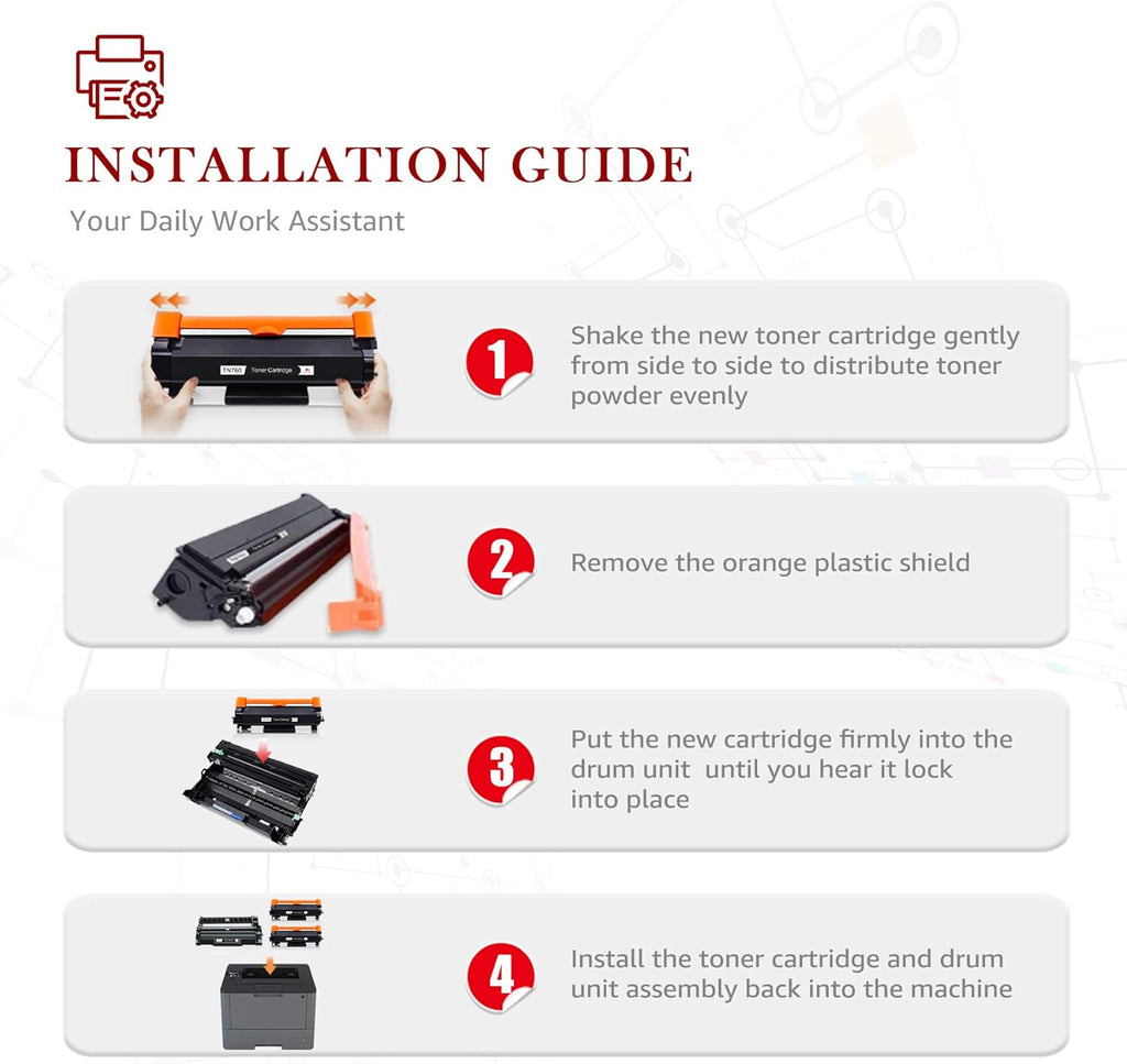 Compatible Toner Cartridges and Drum for Brother Printers (2 Black Toners, 1 Drum Unit) J732