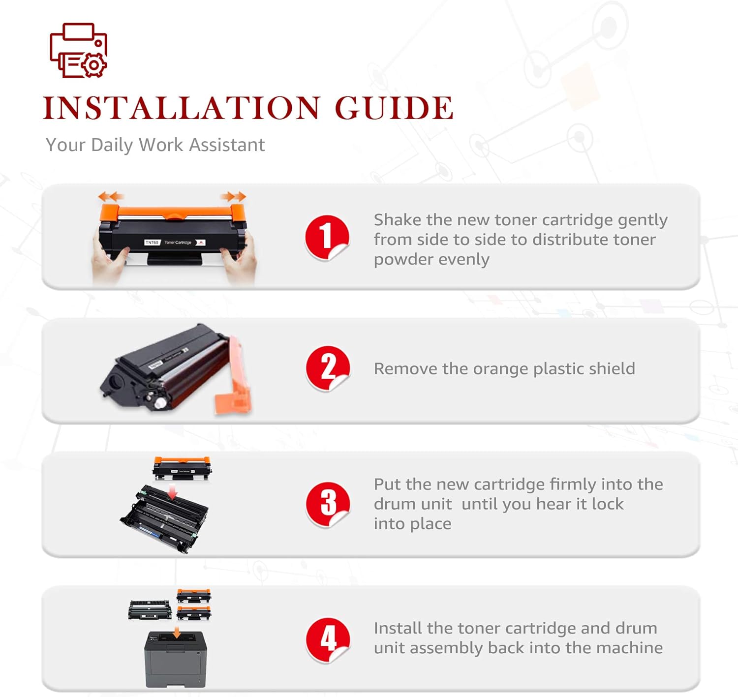 Compatible Toner Cartridges and Drum for Brother Printers (2 Black Toners, 1 Drum Unit) J732