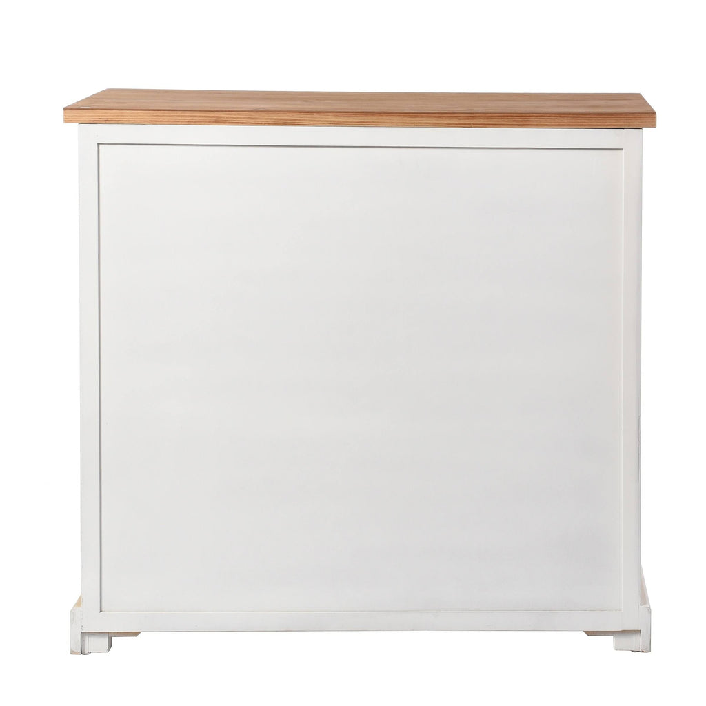 3 Door 2 Drawer Shabby Chic Window Pane Cabinet Antique White Natural B3555