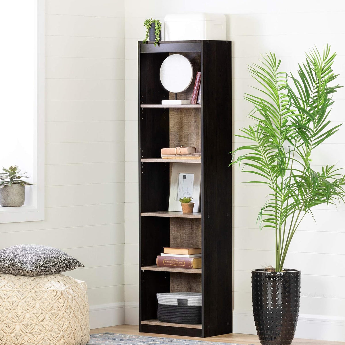 Pure White 5-Shelf Narrow Bookcase M338