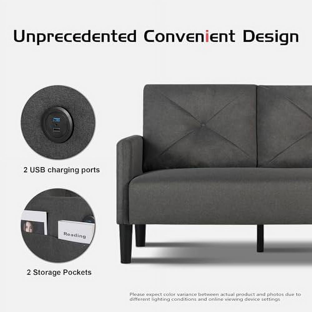 56" Tufted 2 Seater Sofa with Charger Port A927